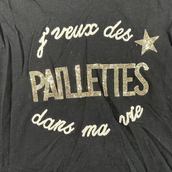 Free For Humanity Shirt Womens Large Black Glitter Paillettes French Graphic Tee - Picture 6 of 7
